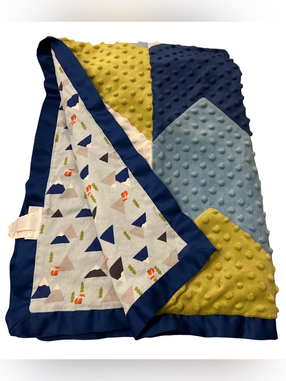 The Peanutshell Blue Green  Chevron Mountains Minky Dot Baby Blanket Reversible